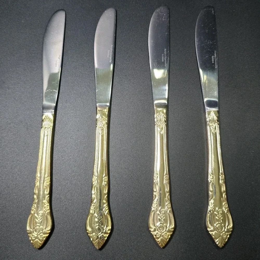Vintage Hampton Silversmith Versailles Gold Plated Dinner Knives Set Of 4